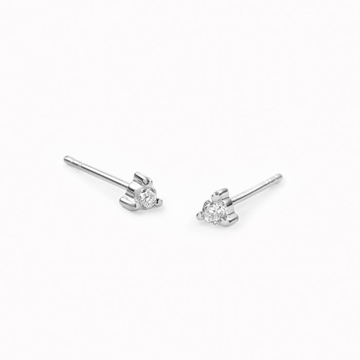 Pair of 14k White Gold Diamond Stud Earrings 2mm - Aria with prong-set lab grown diamonds on white background