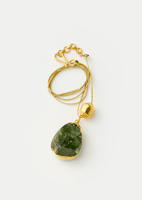 18kt Gold Vermeil Afghanistan Zindagi Now Single Green Tourmaline Pendant & Gold Bead on Cord