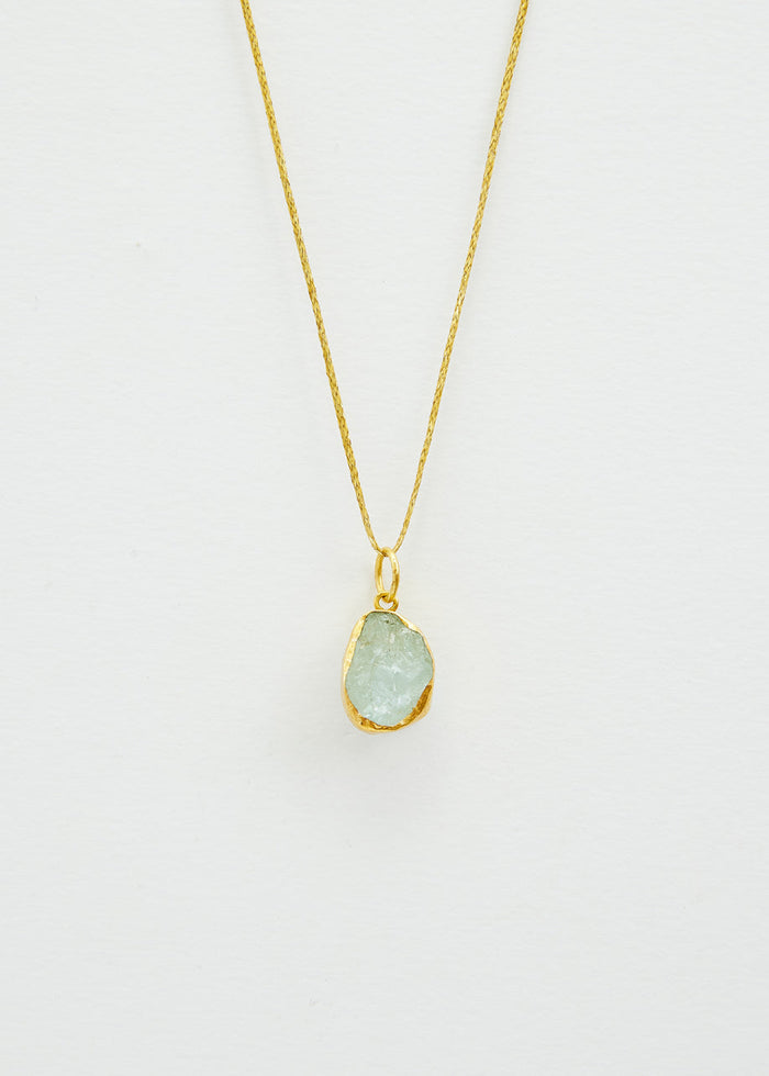 18kt Gold Vermeil Afghanistan Zindagi Now Single Small Aquamarine Pendant on Cord