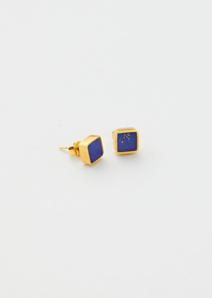 18kt Gold Vermeil PSTM Afghanistan Lapis Square Studs