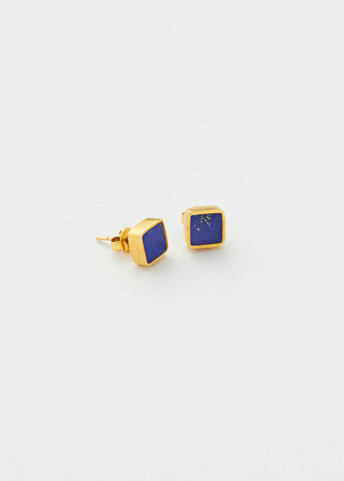 18kt Gold Vermeil PSTM Afghanistan Lapis Square Studs