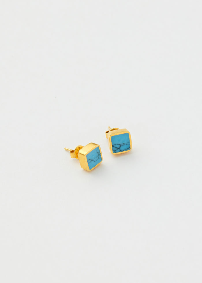 18kt Gold Vermeil PSTM Afghanistan Turquoise Square Studs