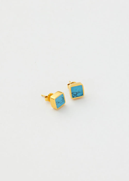 18kt Gold Vermeil PSTM Afghanistan Turquoise Square Studs