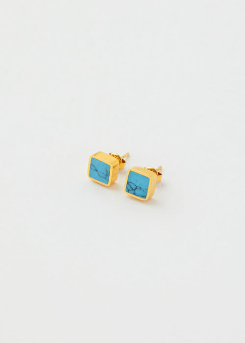18kt Gold Vermeil PSTM Afghanistan Turquoise Square Studs