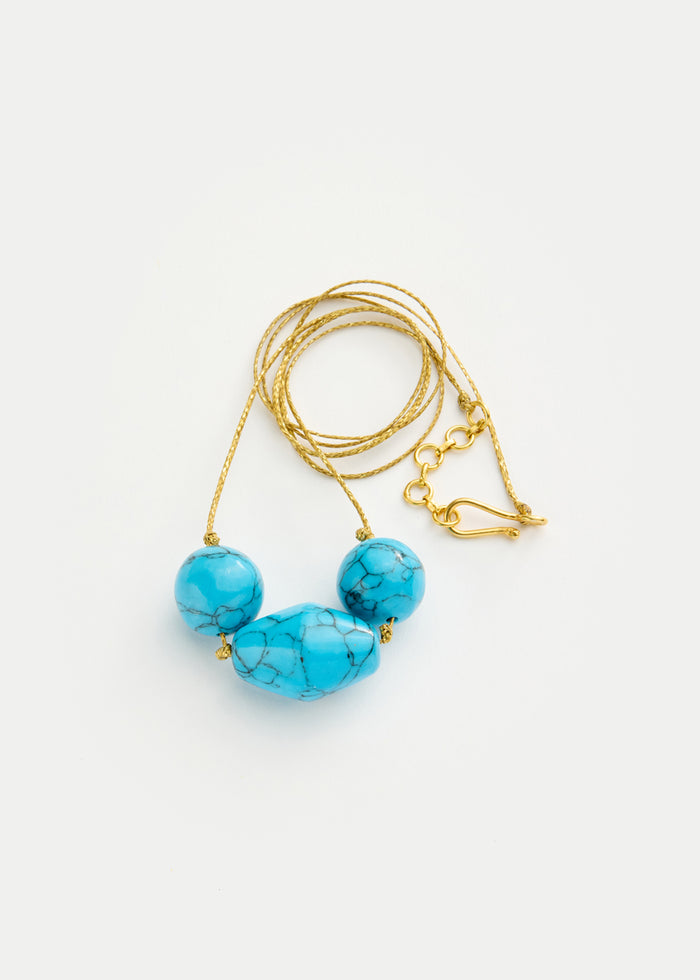 18kt Gold Vermeil PSTM Afghanistan Turquoise Three Beads on Cord