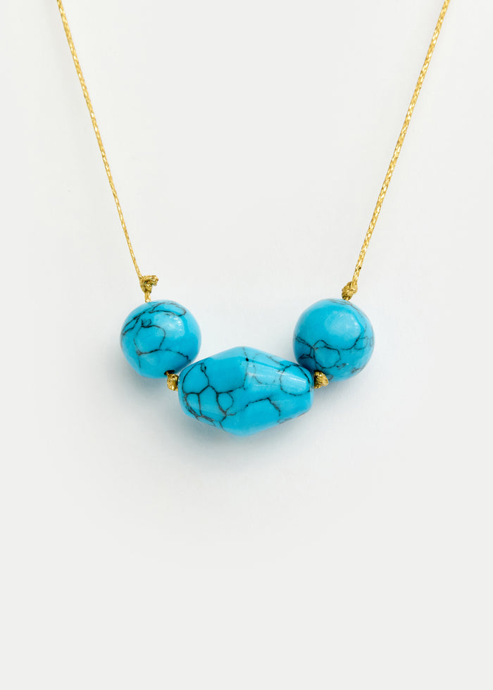 18kt Gold Vermeil PSTM Afghanistan Turquoise Three Beads on Cord