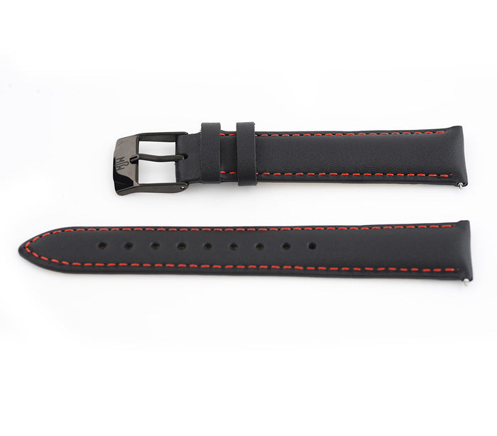 black, red stitch / Black