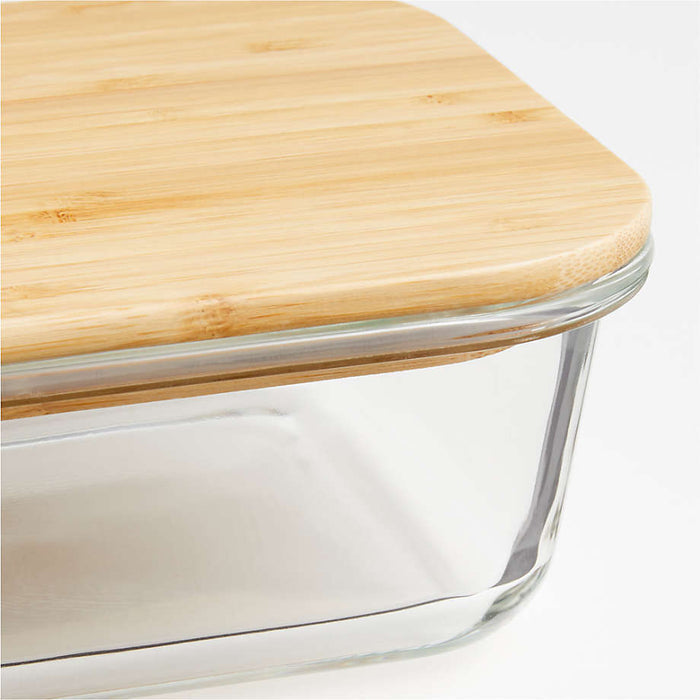 2-Cup Rectangular Glass Storage Container with Bamboo Lid