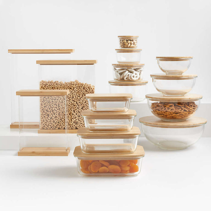 2-Cup Rectangular Glass Storage Container with Bamboo Lid