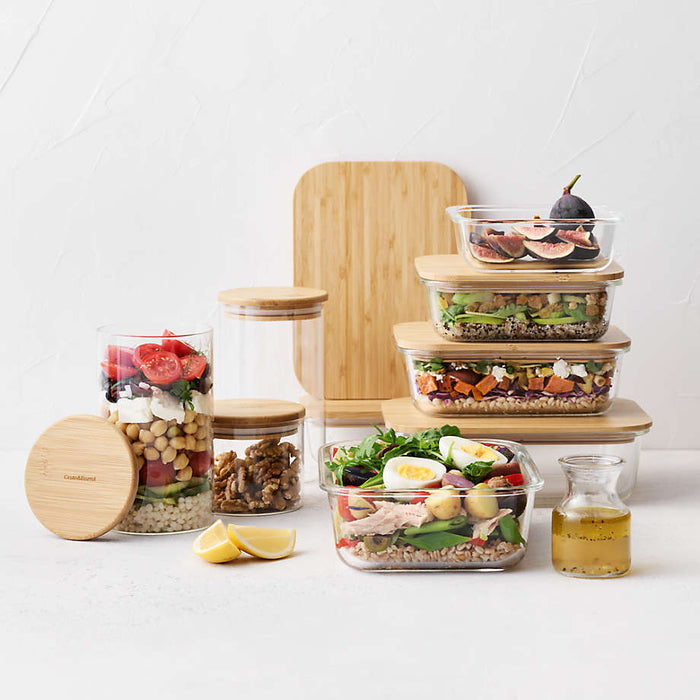 2-Cup Rectangular Glass Storage Container with Bamboo Lid