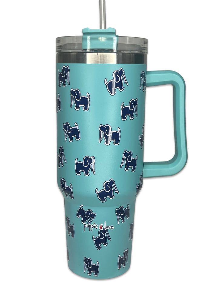 40oz STAINLESS STEEL LOGO TUMBLER, CELADON PUPPIE LOVE