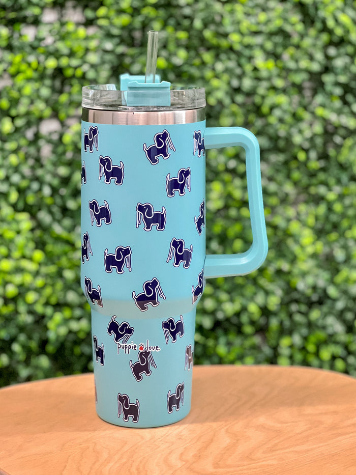 40oz STAINLESS STEEL LOGO TUMBLER, CELADON PUPPIE LOVE