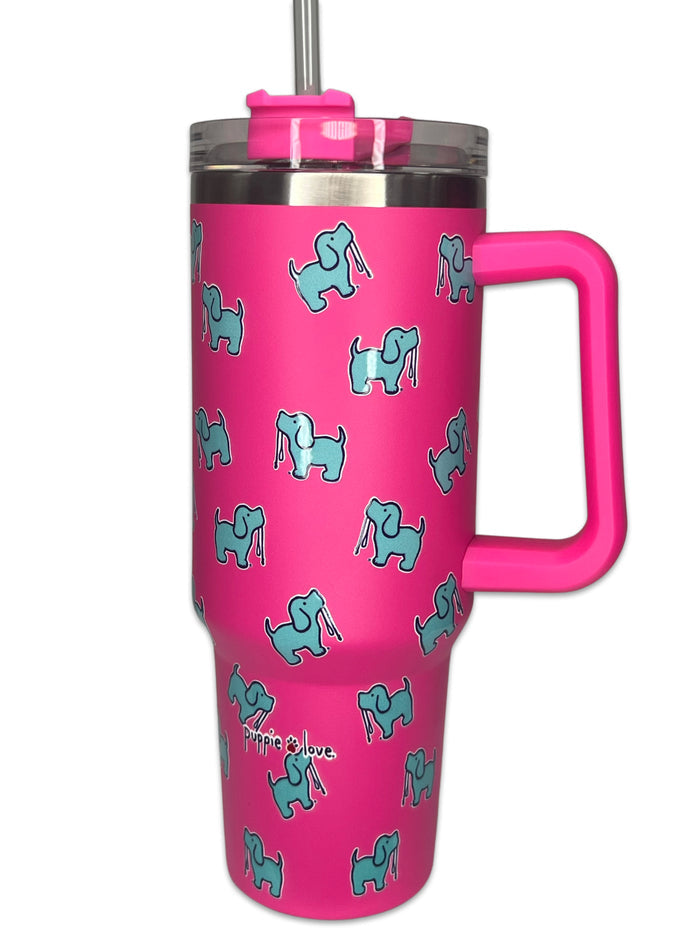 40oz STAINLESS STEEL LOGO TUMBLER, HOT PINK PUPPIE LOVE