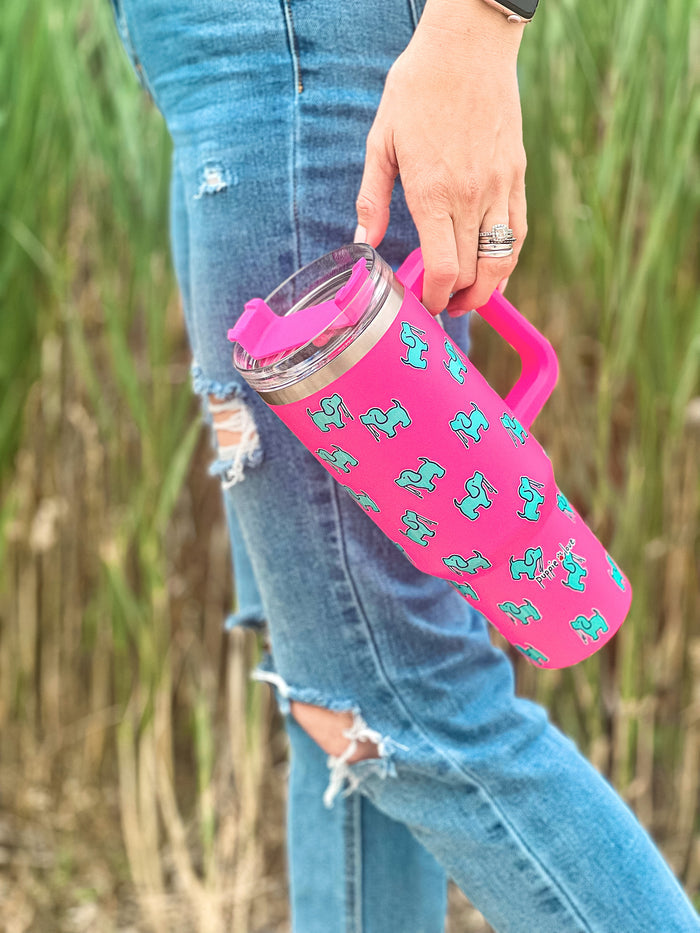 40oz STAINLESS STEEL LOGO TUMBLER, HOT PINK PUPPIE LOVE