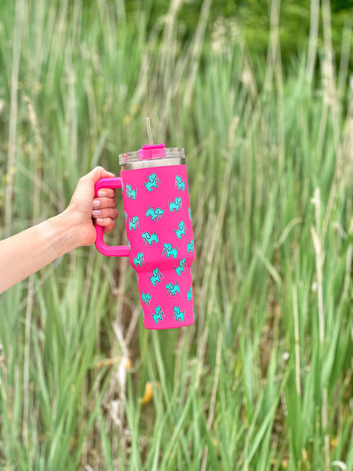 40oz STAINLESS STEEL LOGO TUMBLER, HOT PINK PUPPIE LOVE