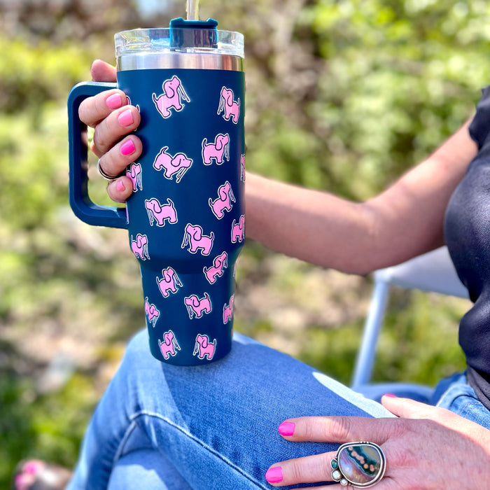 40oz STAINLESS STEEL LOGO TUMBLER, NAVY PUPPIE LOVE