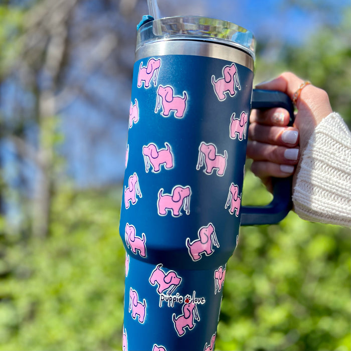 40oz STAINLESS STEEL LOGO TUMBLER, NAVY PUPPIE LOVE