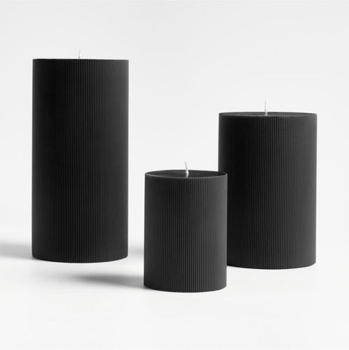 4"x6" Ribbed Black Pillar Candle