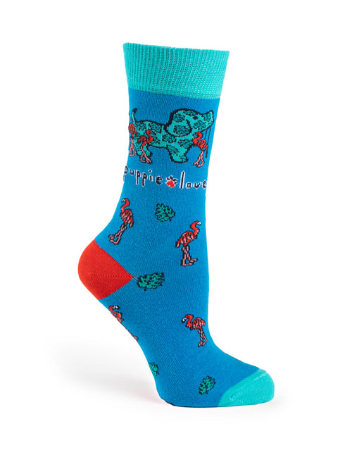 ADULT CREW SOCK, FLAMINGO PALM PUP ACCESSORY PUPPIE LOVE