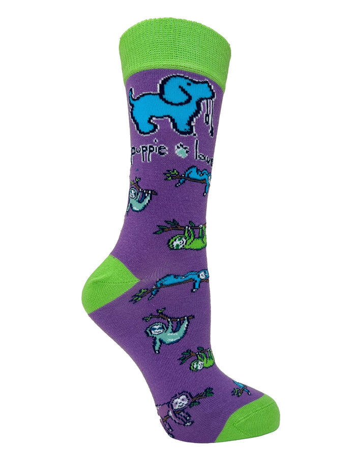 ADULT CREW SOCK, SLOTH PUP PUPPIE LOVE