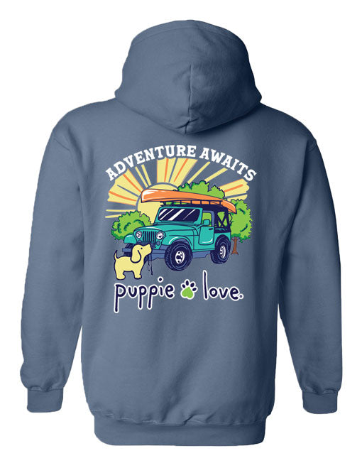 ADVENTURE AWAITS PUP, ADULT HOODIE 2024 PUPPIE LOVE