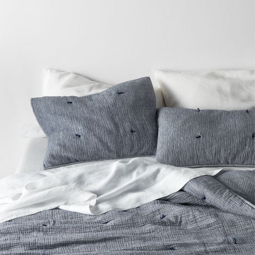Aire Crinkle Organic Cotton Linen Blend Deep Indigo Euro Pillow Sham