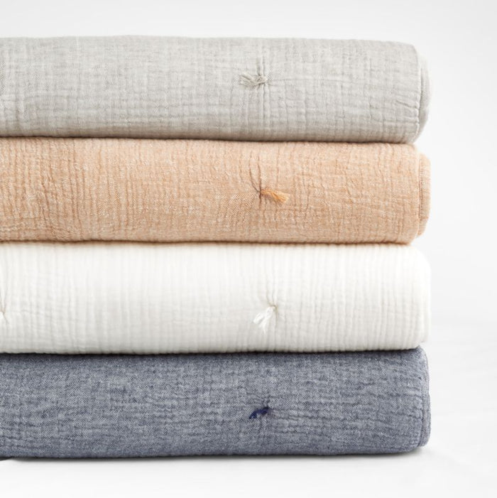 Aire Crinkle Organic Cotton Linen Blend Deep Indigo King Pillow Sham