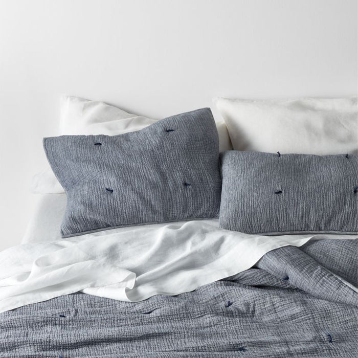 Aire Crinkle Organic Cotton Linen Blend Deep Indigo King Quilt