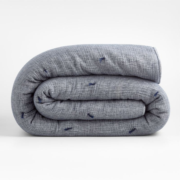 Aire Crinkle Organic Cotton Linen Blend Deep Indigo King Quilt