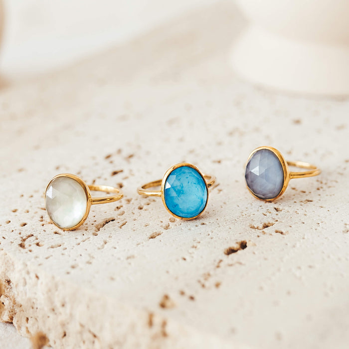 Three oval gemstone rings made with gold vermeil