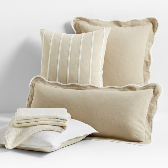Amalfi Cotton Linen Scallop Edge 23"x23" Arctic Ivory Throw Pillow Cover