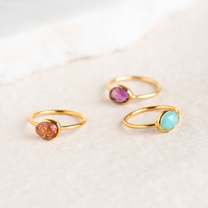Gemstone rings with bezel setting in gold vermeil