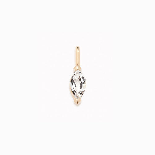 April Birthstone Pendant 14k Gold - White Topaz marquise-cut gemstone set in polished 14k gold on white background