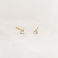 April Birthstone Stud Earrings 14k Gold - White Sapphire with small white sapphire stones set in 14k yellow gold