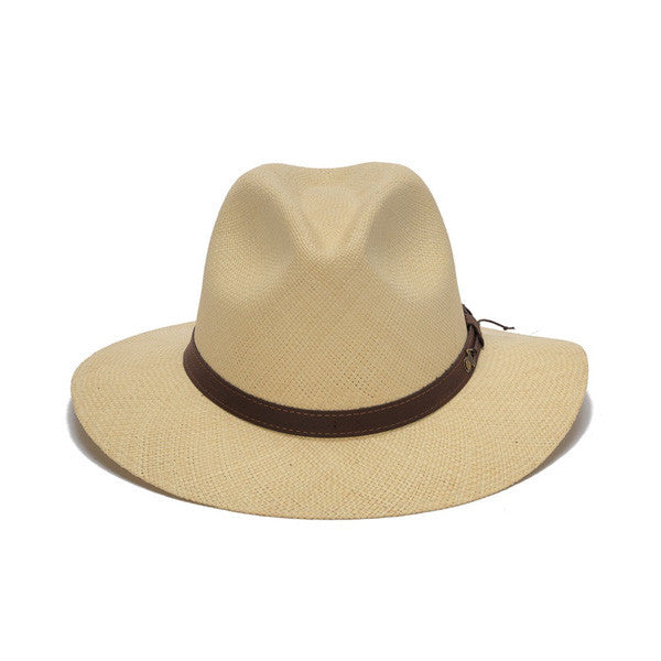 Austral Hats - Beige Wide Brim Panama Hat with Brown Band - Front