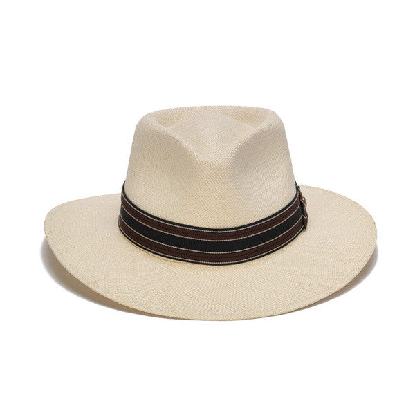 Austral Hats - White Panama Hat with Black, Brown and White Stripes - Front