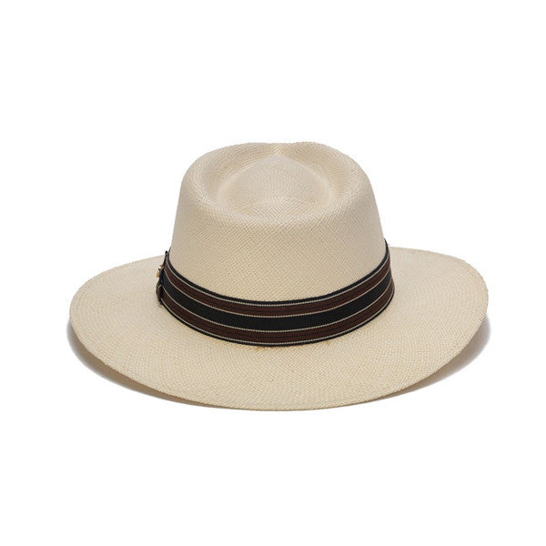 Austral Hats - White Panama Hat with Black, Brown and White Stripes - Back