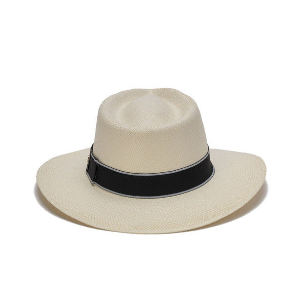 Austral Hats - White Panama Hat with Flat Bow and Grey Band - Back