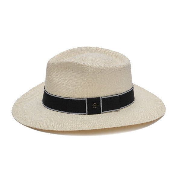 Austral Hats - White Panama Hat with Flat Bow and Grey Band - Side