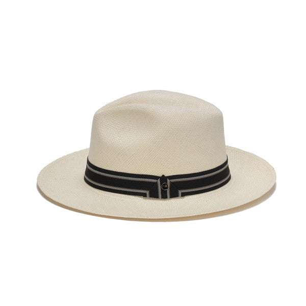 Austral Hats - White Panama Hat with Striped Black and Grey Band - Side