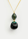 Azaz Teal Glass Double Beaded Necklace on Cord