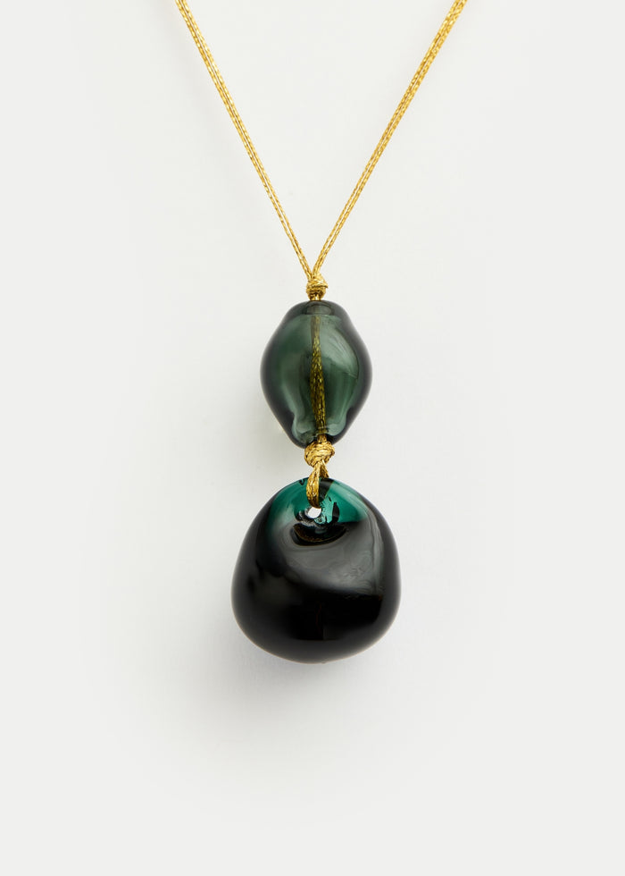 Azaz Teal Glass Double Beaded Necklace on Cord