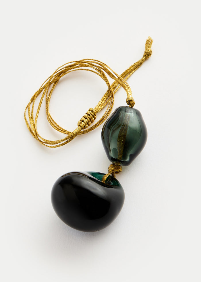 Azaz Teal Glass Double Beaded Necklace on Cord