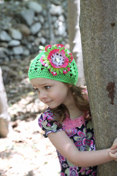 Baby Bezak - Lime-Green Cap With Polkadot Flower