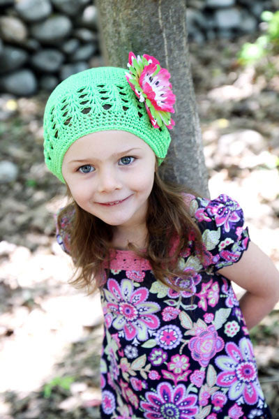 Baby Bezak - Lime-Green Cap With Polkadot Flower