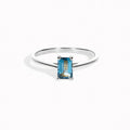 Baguette london blue topaz gemstone ring in sterling silver