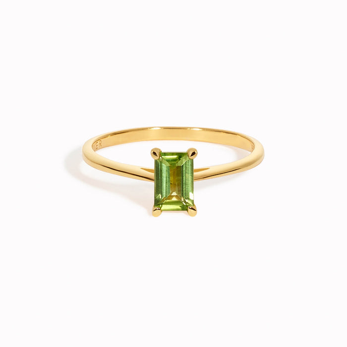 Baguette peridot gemstone ring in gold vermeil