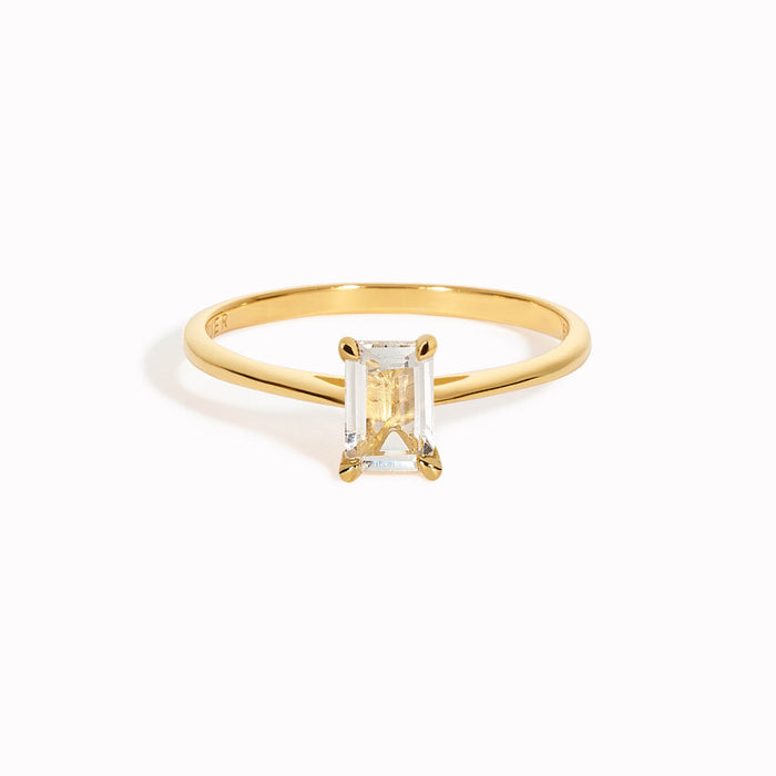 Baguette white topaz ring set on gold vermeil band