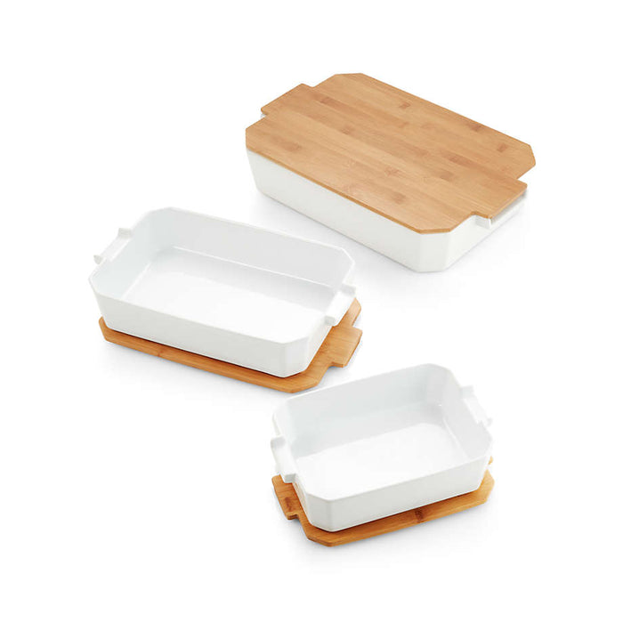 Baking Dishes with Bamboo Lids, Set of 3