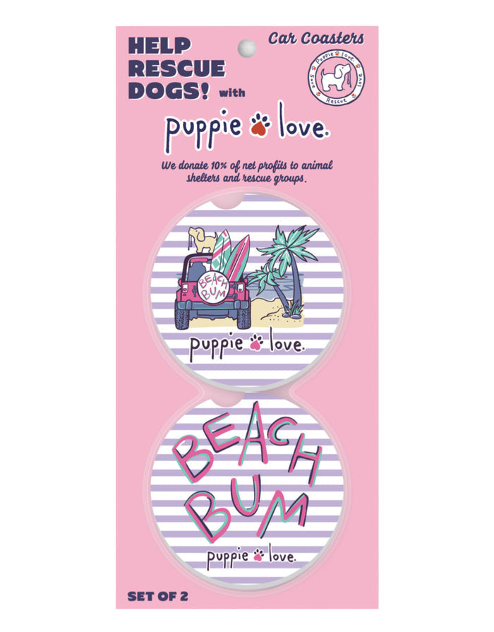 BEACH BUM PUP CAR COASTER PUPPIE LOVE